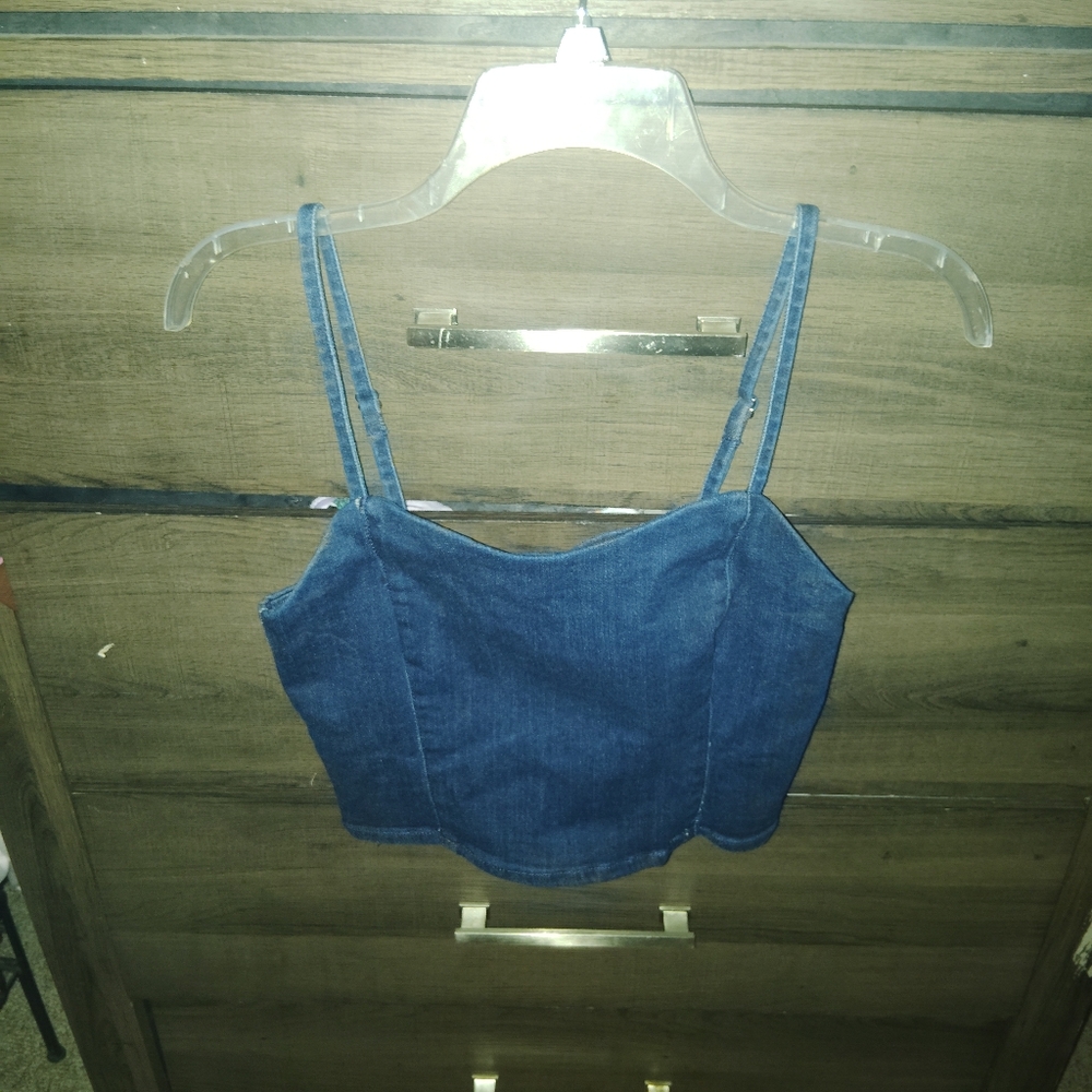 BELLE VERE Adjustable Denim Corset Crop Top - Small - Picture 2 of 7